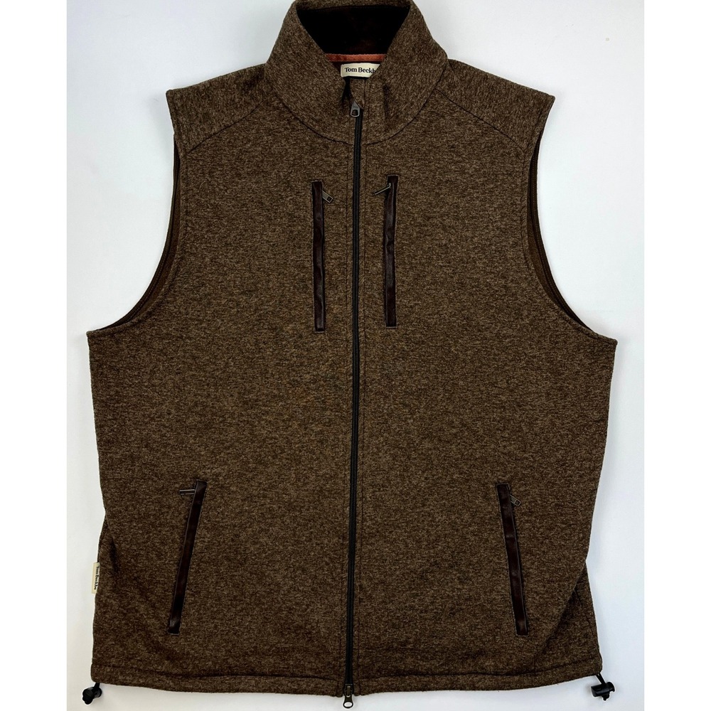 Tom Beckbe Mens Fleece Vest XL heathered Brown Knit Full Zip